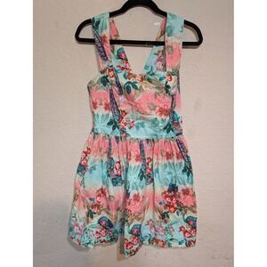 Hell Bunny Floral Peacock Print Dress XS Sleeveless‎ Pinup Rockabilly